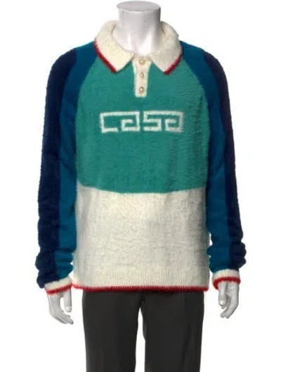 Pre-owned Casablanca Colorblock Pattern Collar Polo Sweater In Blue