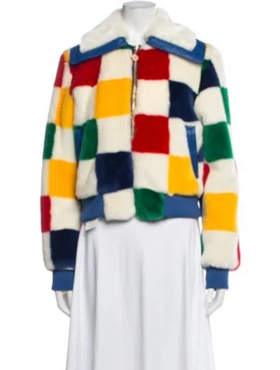 Pre-owned Casablanca Colorblock Pattern Faux Fur Jacket In Multicolor