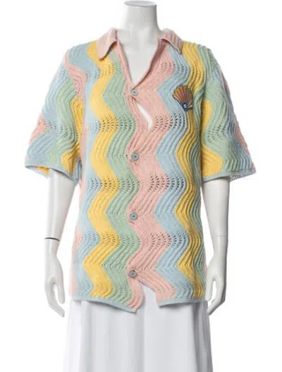 Pre-owned Casablanca Colorblock Pattern Open Front Sweater In Pink