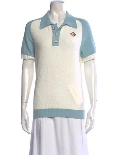 Pre-owned Casablanca Colorblock Pattern Short Sleeve Polo In Neutrals/white