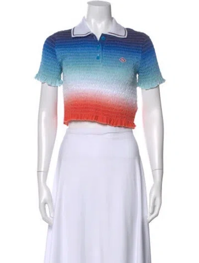 Pre-owned Casablanca Colorblock Pattern Short Sleeve Polo In White