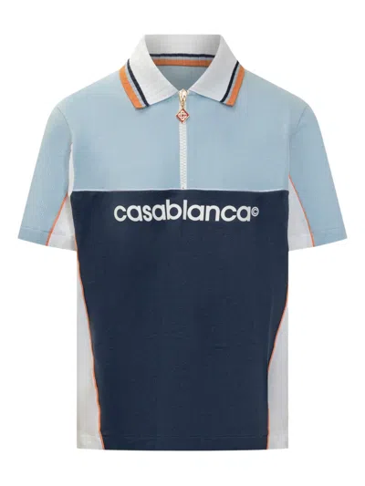 Casablanca Colour-block Zip-neck Polo Shirt In Blue
