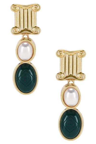 Casablanca Column Drop Earrings In Green & Gold