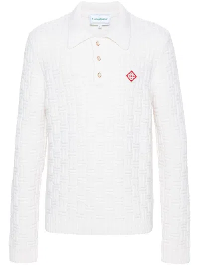 Casablanca Men's Column Stitch Polo T-shirt In White