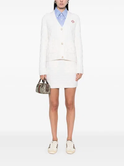 Casablanca Column Stitch Mini Skirt In White