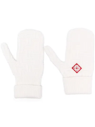Casablanca Column-stitch Mittens In White