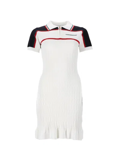 Casablanca Textured Knit Mini Dress With Polo Collar And Contrast Panels In White
