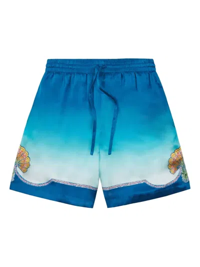 Casablanca Coquillage Coloré Silk Shorts In Blue