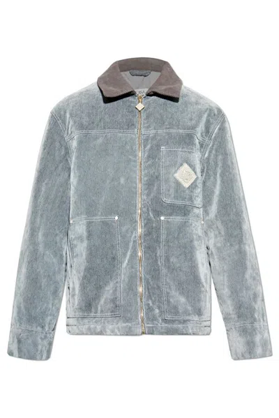 Casablanca Gray Peach Texture Denim Jacket In Grey