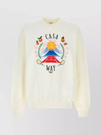 Casablanca Cotton Crew Neck Sweatshirt With Graphic Print In Neutral