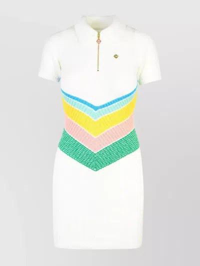 Casablanca Womens White Chevron-intarsia Short-sleeve Cotton-blend Mini Dress In Multicolour