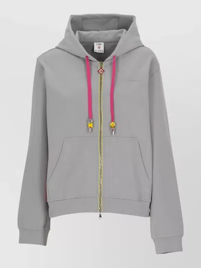 Casablanca Cotton Hooded Sweatshirt Long Sleeves Pockets In Gray