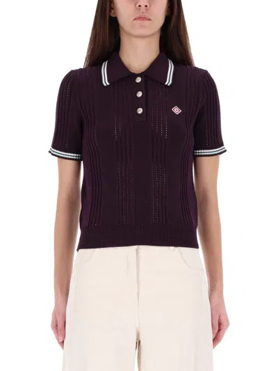 Casablanca Cotton Knit Short Sleeve Polo In Black