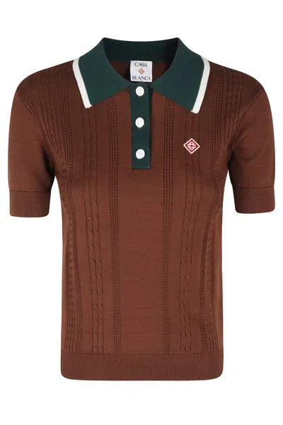 Casablanca Cotton Mini Cable Polo - Brown