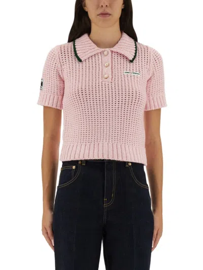 Casablanca Cotton Mouliné Polo Shirt In Pink