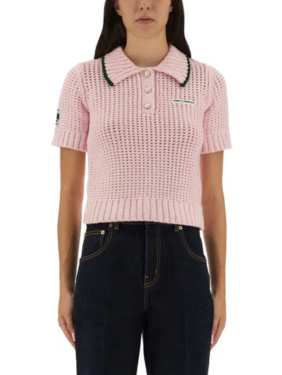 Casablanca Cotton Mouliné Polo Shirt In Pink