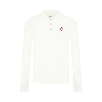 Pre-owned Casablanca Cotton Nylon Boucle Long Sleeve Polo 'white' | Men's Size Xl