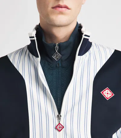 Casablanca Cotton Pinstripe Panelled Track Jacket In Blue