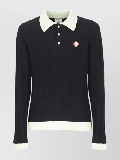 Casablanca Cotton Polo Shirt With Contrasting Collar In Blue