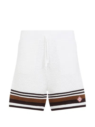 Casablanca Mens Brown Brand-print Crochet Cotton Shorts In White