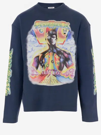 Casablanca Cotton Sweatshirt With Logo In Blue