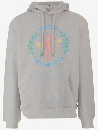 Casablanca Adjustable Hood Logo Sweatshirt In Gray