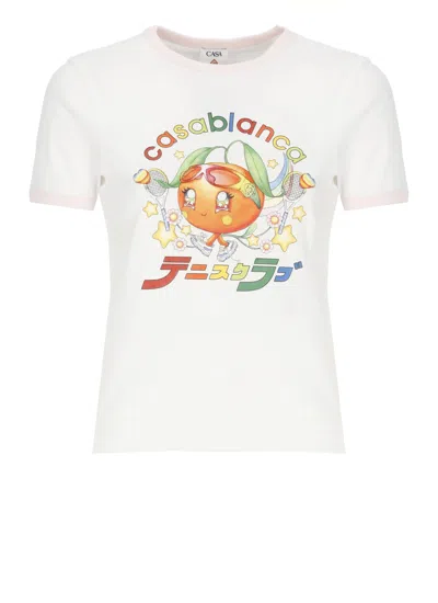 Casablanca White Orange Mascot Ringer Organic Cotton T-shirt