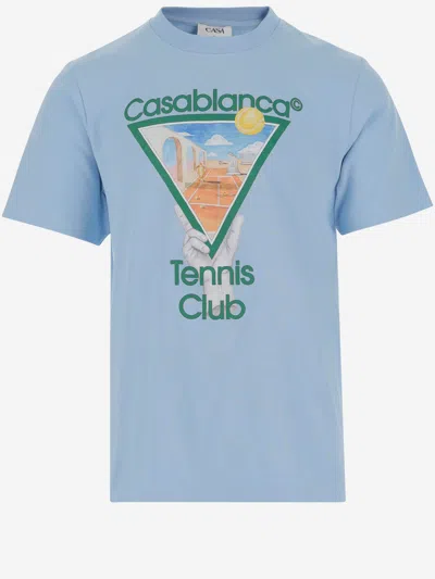 Casablanca Cotton T-shirt With Graphic Print In Blue