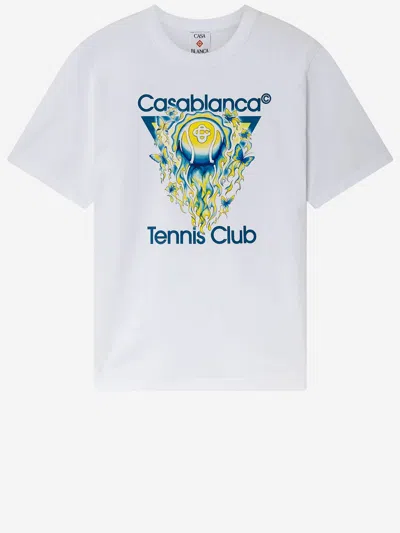 Casablanca Tennis Club Boxy Front Flame Cotton T-shirt In White
