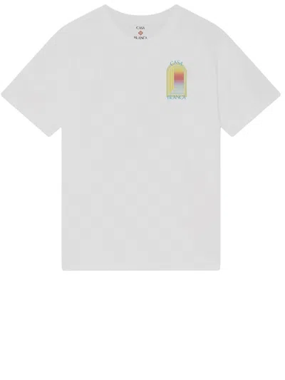 Casablanca Cotton T-shirt With Dual Logo Print In Pastel Gradient In White