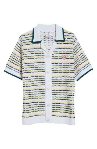 Casablanca Cotton Tuck Stitch Button-up Sweater In Multi