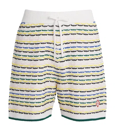 Casablanca Men White Crochet Cotton Tuck Stitch Shorts In Multi