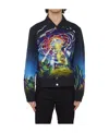 Casablanca Black Long-sleeve Shirt With Graphic Print In Silk Man In Black