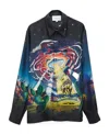 Casablanca Black Long-sleeve Shirt With Graphic Print In Silk Man In Blue