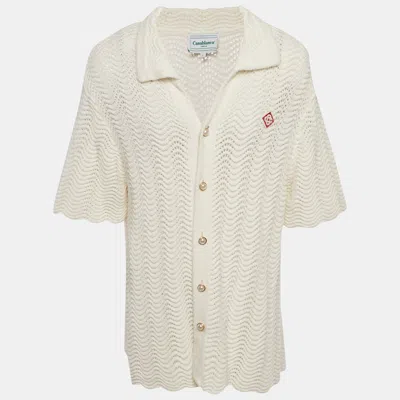 Pre-owned Casablanca Cream Wavy Crochet Button Front Shirt L In White