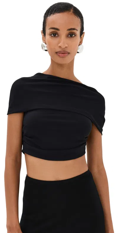 Casablanca Crepe Jersey Draped Crop Top Black