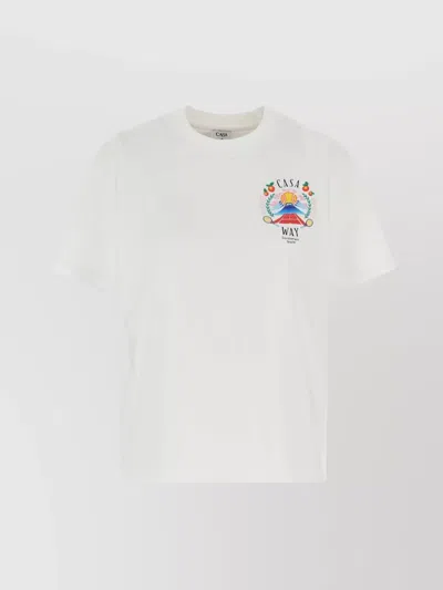 Casablanca Crew Neck Cotton T-shirt With Graphic Print In White