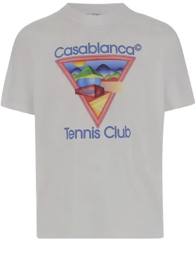 Casablanca Crew Neck Cotton T-shirt With Logo In Gray