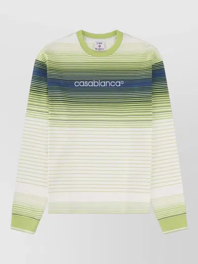 Casablanca Crew Neck Knit Sweater Striped Pattern In Green