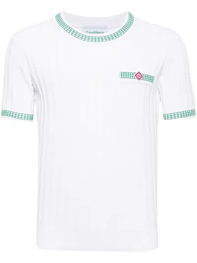 Casablanca Crew-neck Ribbed-knit T-shirt In Weiss