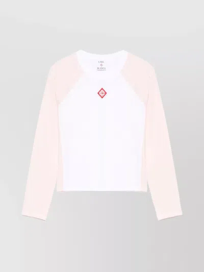 Casablanca Crewneck Logo Top With Long Raglan Sleeves In White