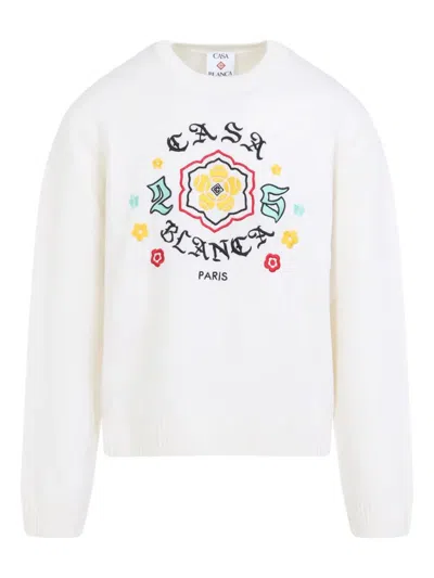 CASABLANCA CASABLANCA CREWNECK SWEATER WITH FLORAL EMBROIDERY