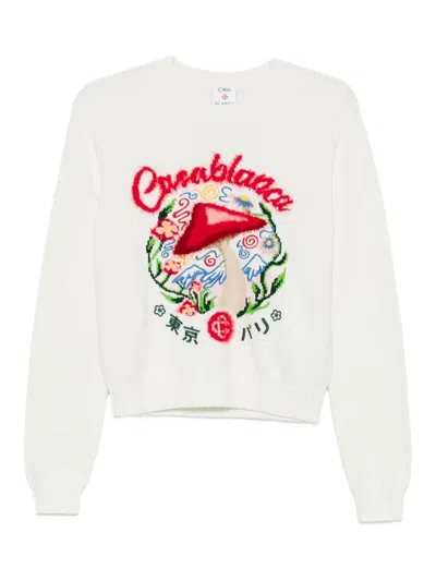 CASABLANCA CASABLANCA CREWNECK SWEATER WITH MUSHROOM EMBROIDERY