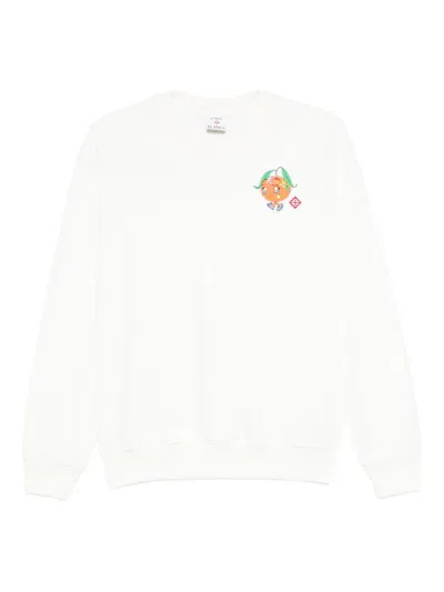 Casablanca Crewneck Sweatshirt With Front Ski Print And Ribbed Details In White