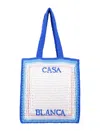 Casablanca Rectangular Crochet Tote Bag With Dual Handles In Blue