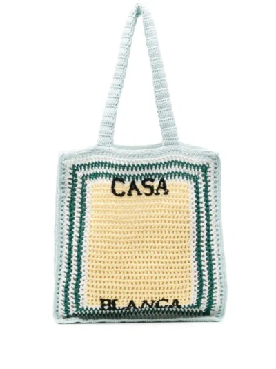Casablanca Cotton Crochet Bag Knit Multi In Blue