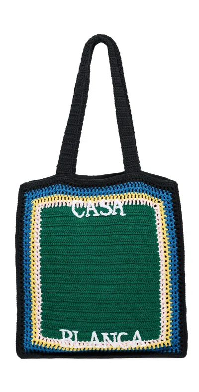 Casablanca Mens Green Stripe Crochet Cotton Tote Bag