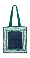 Casablanca Crochet Shopping Bag In Navy/green