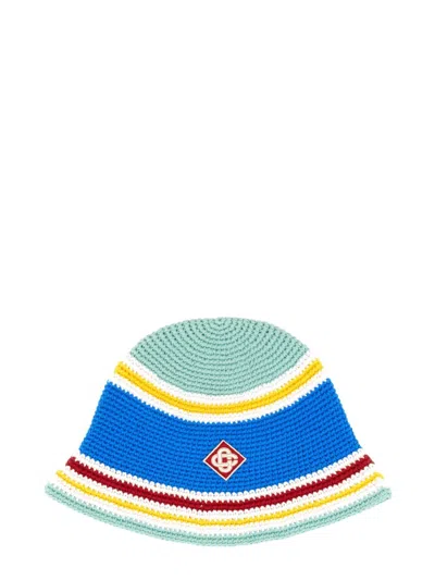 Casablanca Crochet Beanie Hat With Wide Brim And Vibrant Palette In Blue