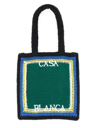 Casablanca Crochet Cotton Tote Bag In Green